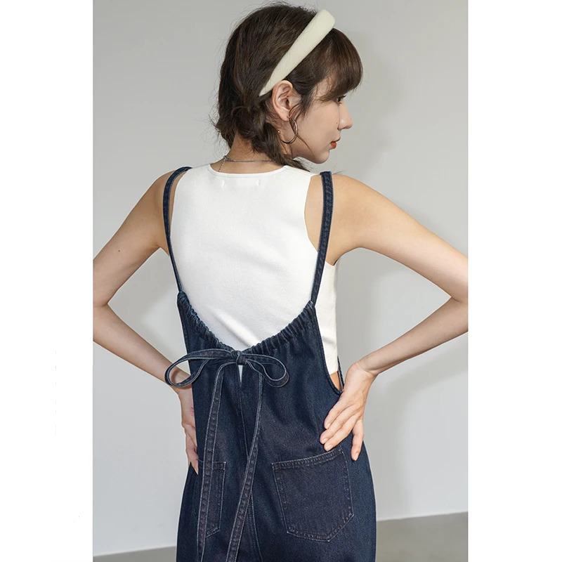 MEXZT Denim Overalls Women Streetwear Jumpsuits Vintage Sweet Wide Leg Suspender Pants Preppy Bow Bandage Strap Jeans Trousers 250523