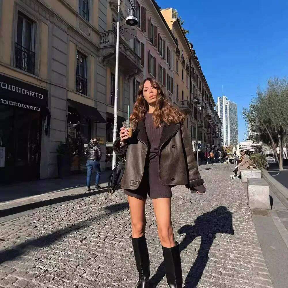 Double-Sided Lamb Collar Leather And Fur Integrated Jacket Winter Thickened Women's Loose Fit Outerwear Cross-Border