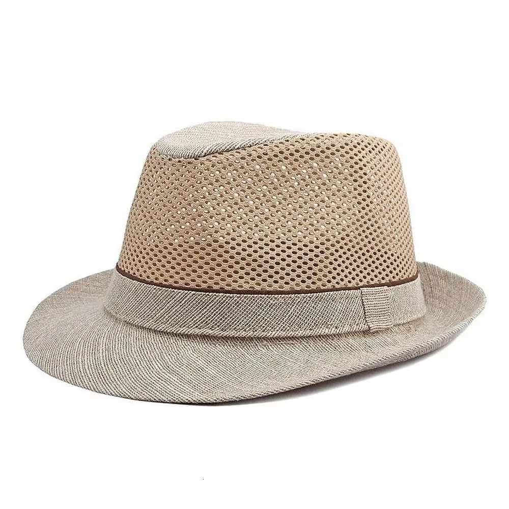 Summer Men Sun Hats Panama Caps Polyester Splicing Mesh 56-60cm Small Brim Jazz Style Outdoor Beach Sunshade Fedoras TY0181 250526