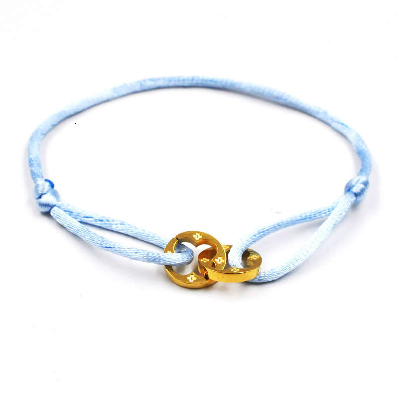 Handwoven Couple Stainless Steel Bracelet Donkey Hollow Four-Leaf Clover Double Ring Adjustable