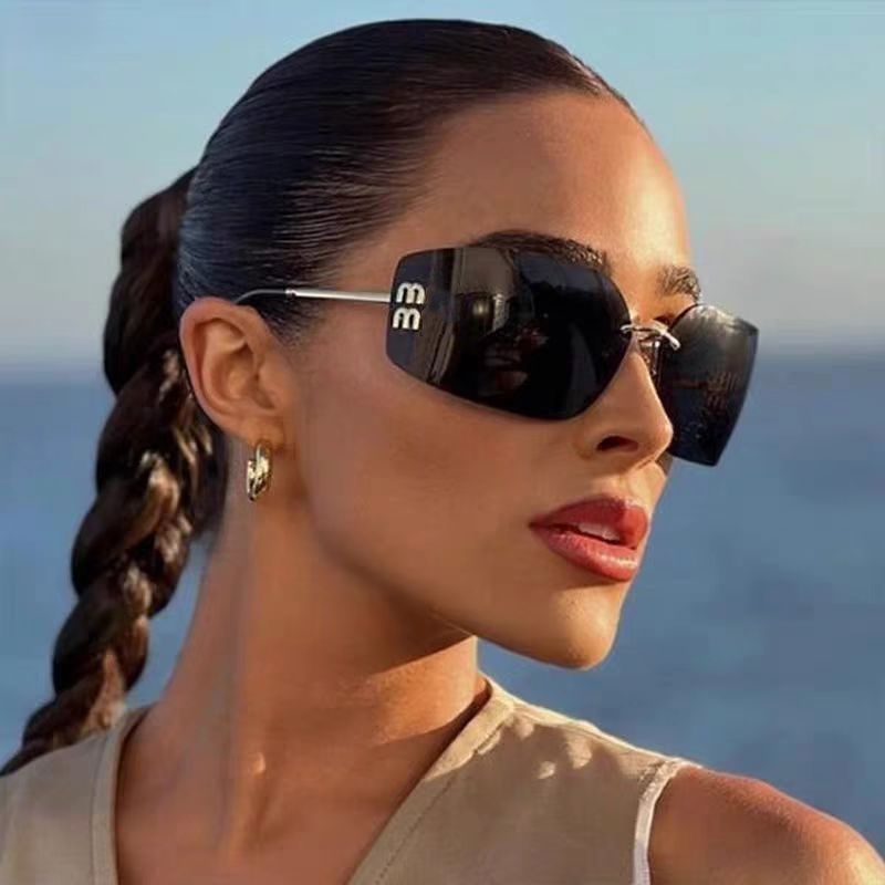 Summer designer Rimless Sunglasses women MU Sunglasses Woman UV Protection Mirror Womens Wrap Sunglasses54