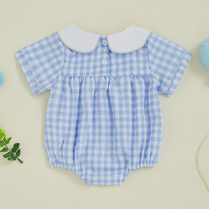 Pudcoco Infant Baby Girl Summer Casual Romper Short Sleeve O Neck Duck Embroidery Plaid Romper 0-18M 250528
