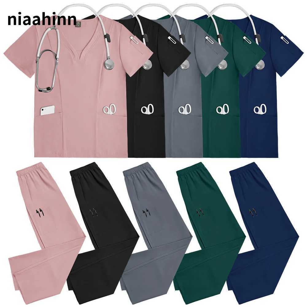 Short Slved Apparel Tops Pants Set Pharmacy Working Clothes Medical Hospital Doctor Nursing Uniform Casual V-neck Nurse Women X250528
