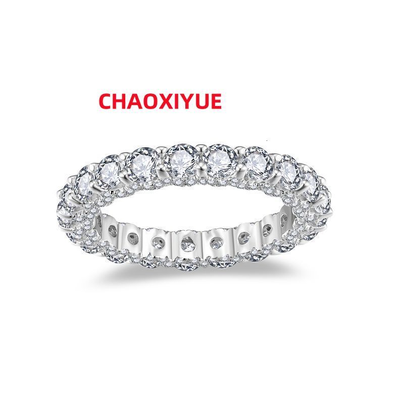 DE Iced Out 3mm Moissanite Women Ring Round VVS1 Fully Moissanite Engagement Bands Fine Jewelry Sparkling Moissanite Women Ring