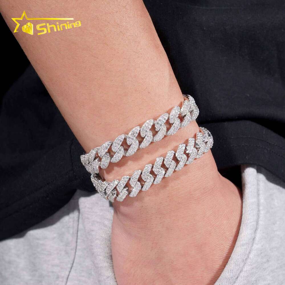 Promotion Sales RTS Hip Hop Jewelry 12mm Rounded Solid Sterling Sier Men Necklace Iced Out VVS Moissanite Cuban Link Chain