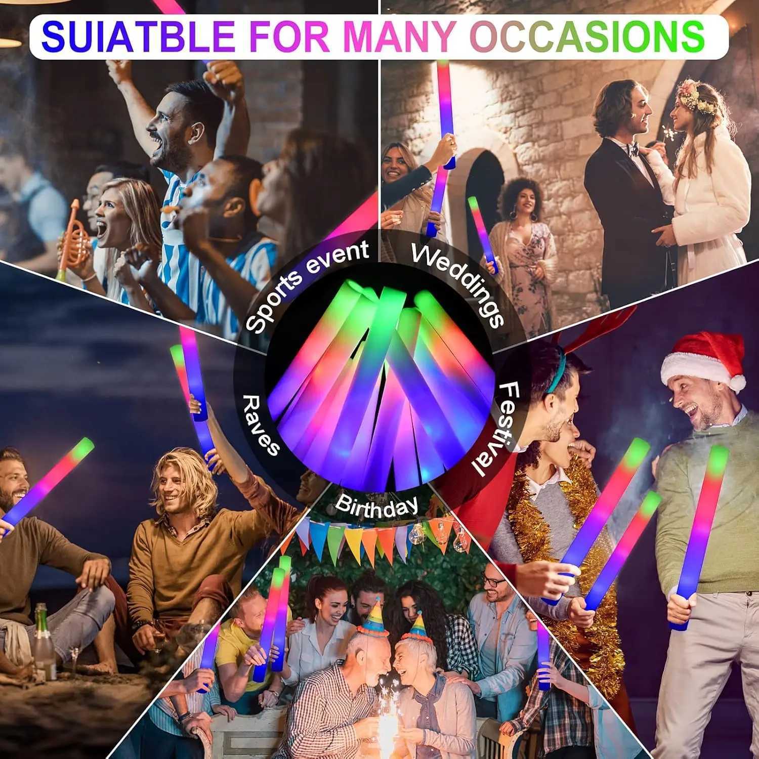 58Pcs Foam Glow Sticks Bulk LED Glow Sticks with 3 Colorful Flashing Modes Long Life Battery Glow In The Dark Party Supplies W250528