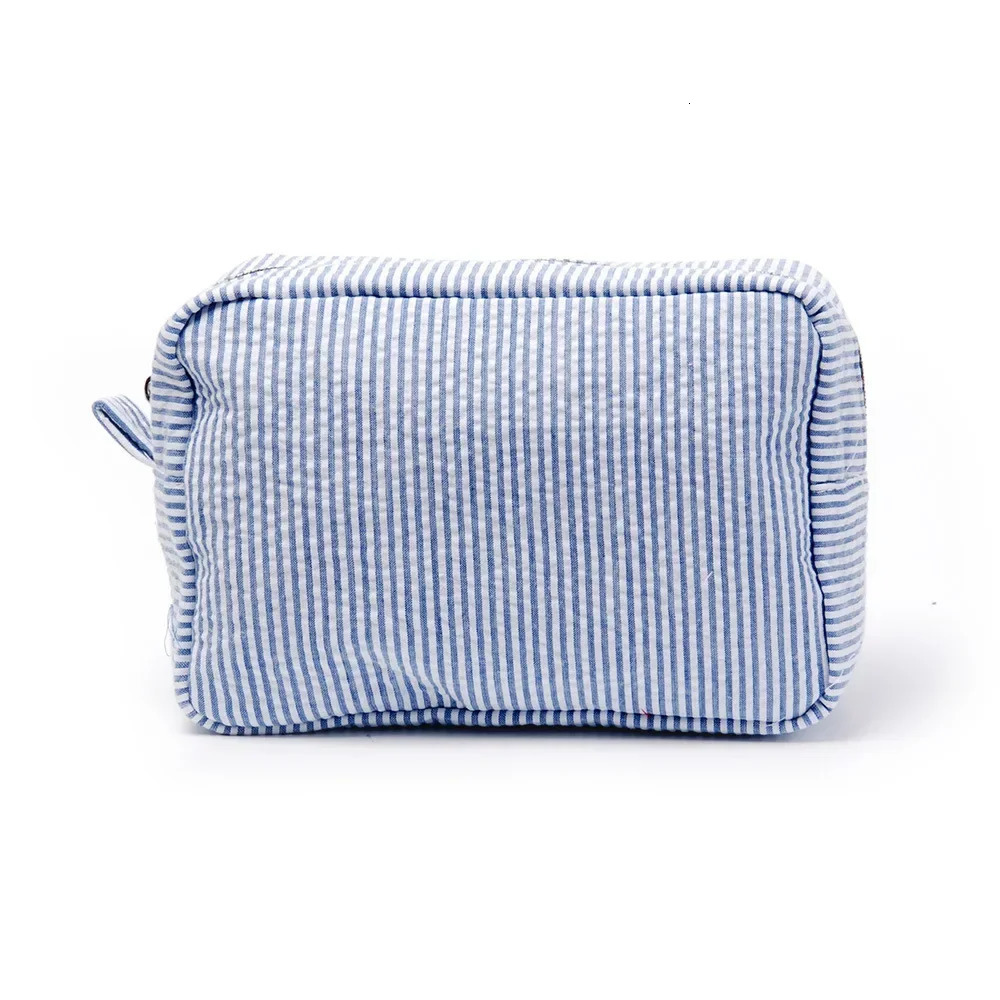 Seersucker Ruffle Cosmetic Bags PinkPurple Striped Storage Make Up Bags for Women Lady with Zipper Travel Bag Makeup Bag 250528