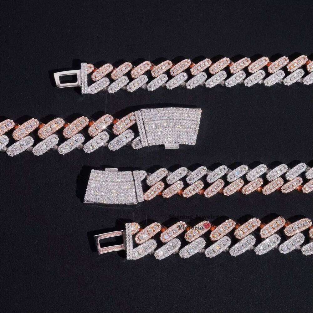 Hot Sell Men Sterling Sier 10MM 13MM Three Rows Rose Gold Cuban Link Chain Iced Out VVS Moissanite Dia Necklace
