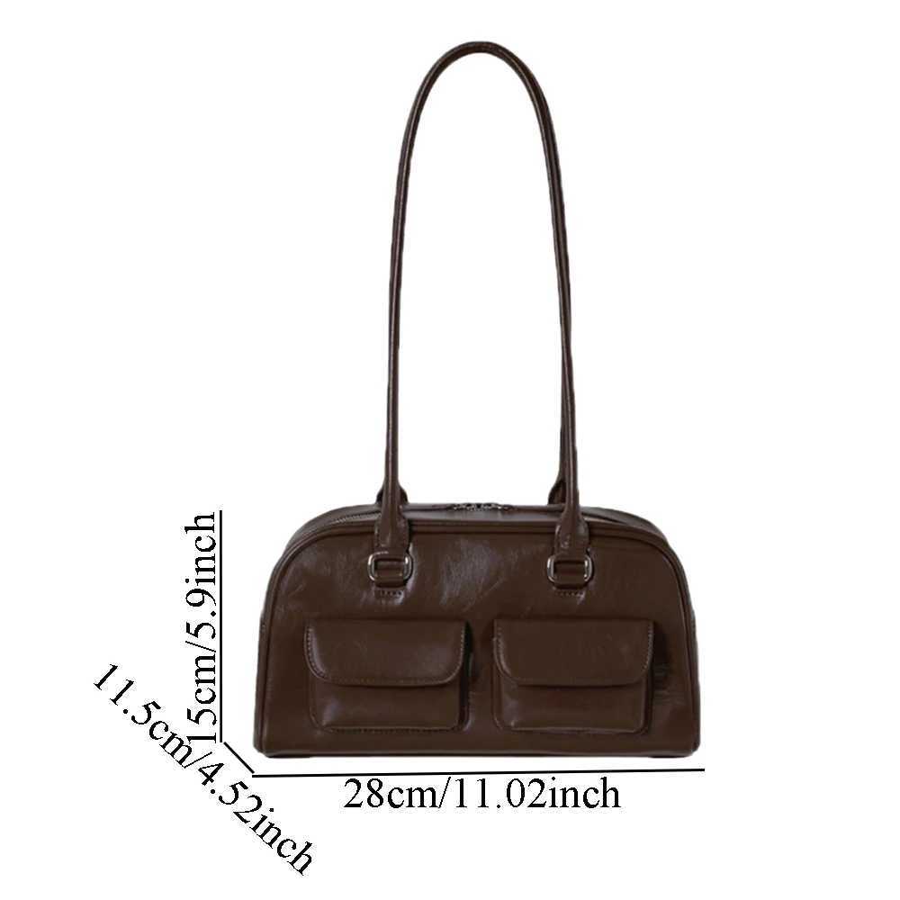 HOT Korean Xu Yunzhen Sane Style Oil Bowling Bag Commute PU Leather Underarm Bag For Women Vintage Large Handbags Purse Y250528