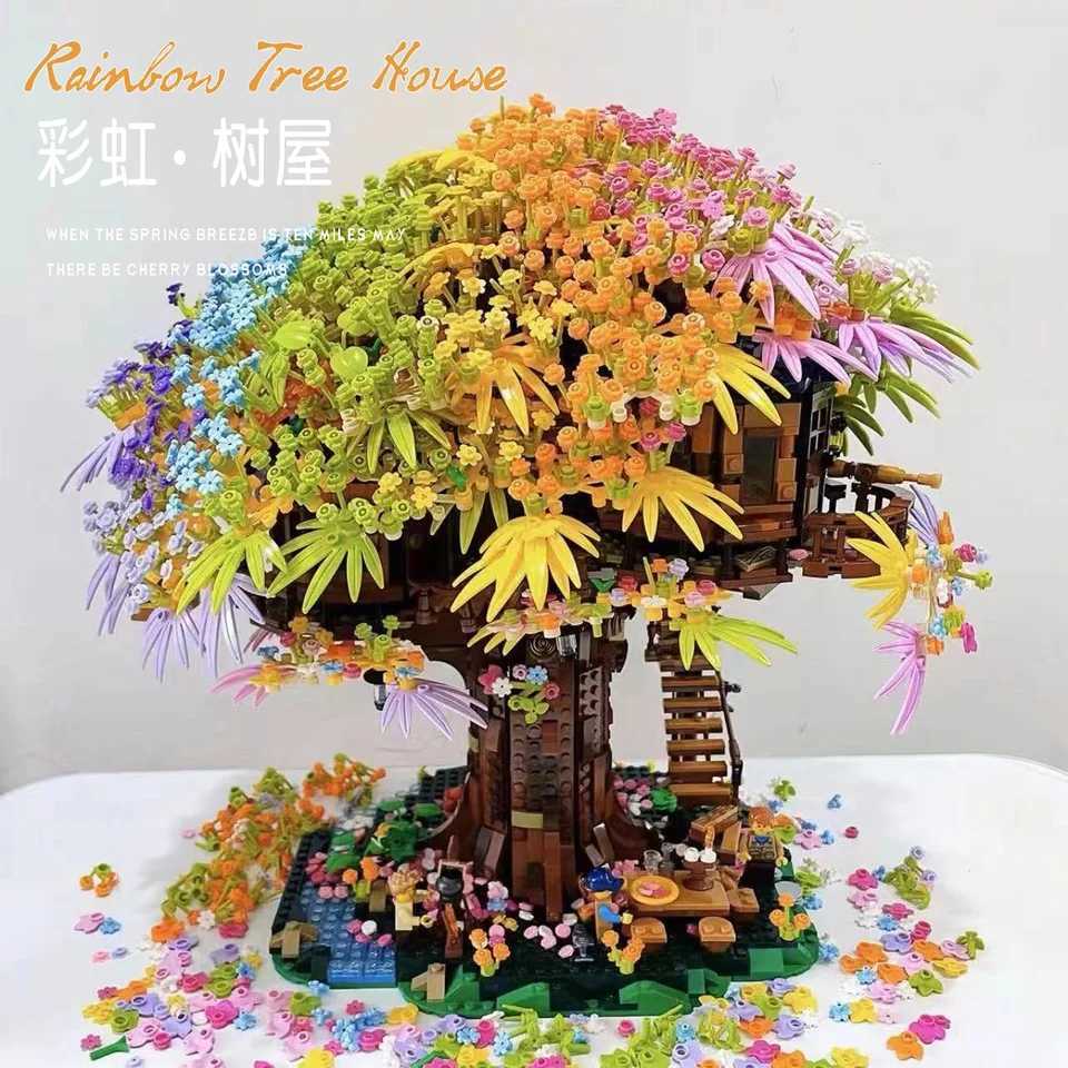 Mini Sakura Flower Building Blocks DIY Cherry Blossom Rainbow Treehouse Model Gift for Girls Kids Toys Free shipping