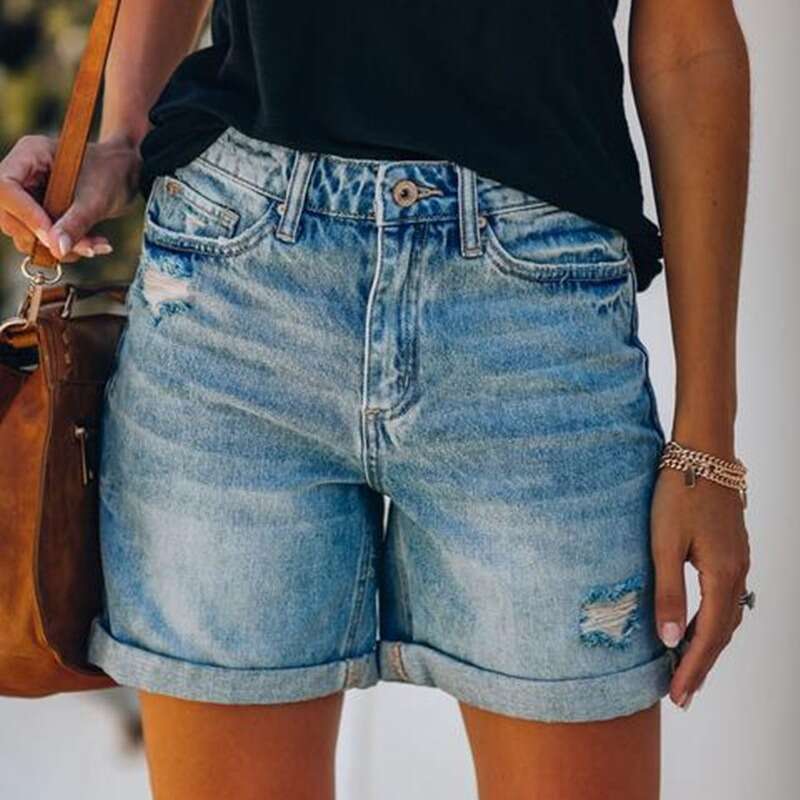 Shorts Women Denim Shorts Summer Fashion Street Style Rolled Hem Distressed Straight Leg Women S Denim Shorts Jean Shorts