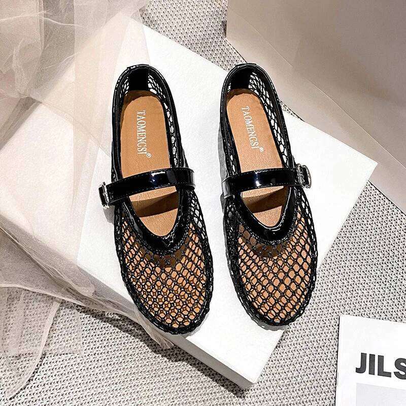 Women Mesh Fishnet Ballerina Flats Comfortable Round Toe Ballet Breathable Casual Walking Shoes Commuting 4.
