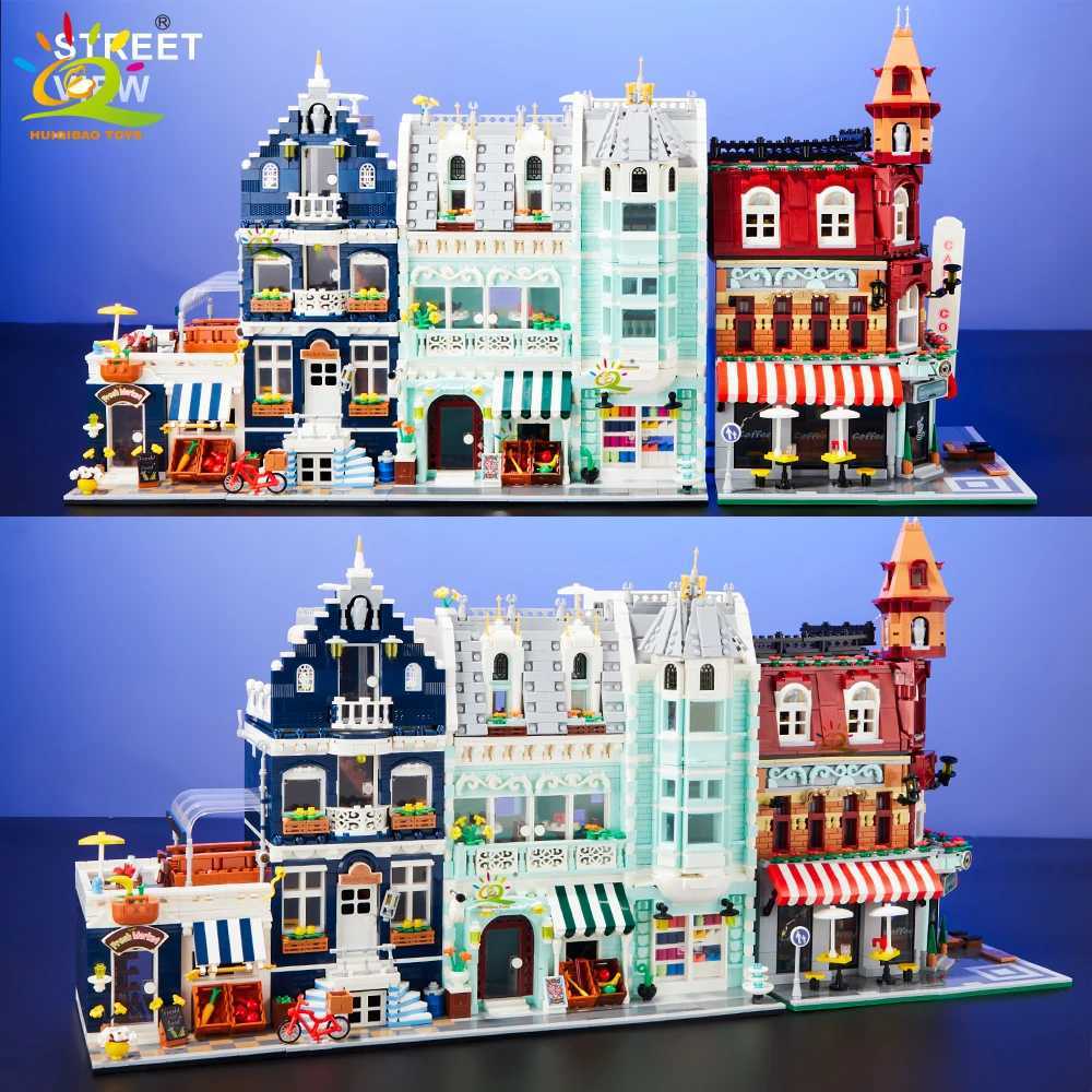 HUIQIBAO Toys MOC Ci Corner Coffee Shop Architecture Sle Street View Micro Building Blocks for Children Construction Bricks Z250528