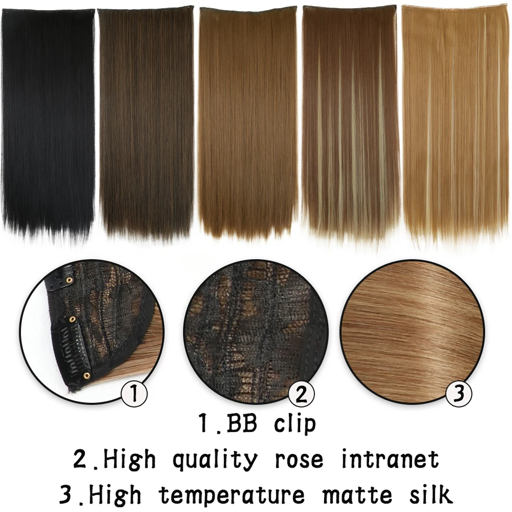 LeeWin Single Color 20" 5 Clips/pc 3/4 Full Head Curly Wave Clip on Synthetic Hair Extensions Hair Pieces for Women