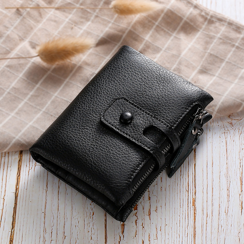 Free Shipping Popular Women's Short Soft Leather Designer Wallet Top Layer Cowhide Anti-theft Brush Double Zipper Card Bag ID Bag Coin Bag