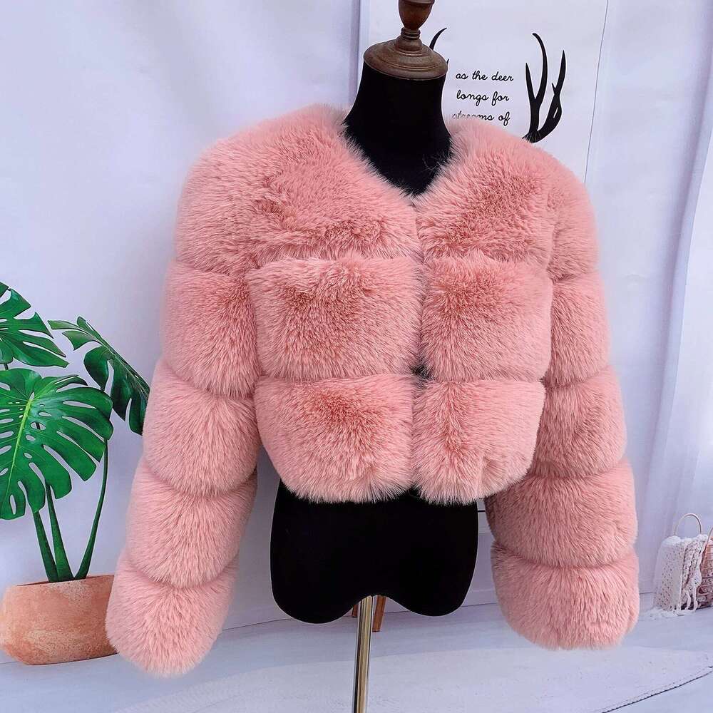 Women fake short Faux fluffy pink 3 large rows jacket fashion faux fox fur coat high quality