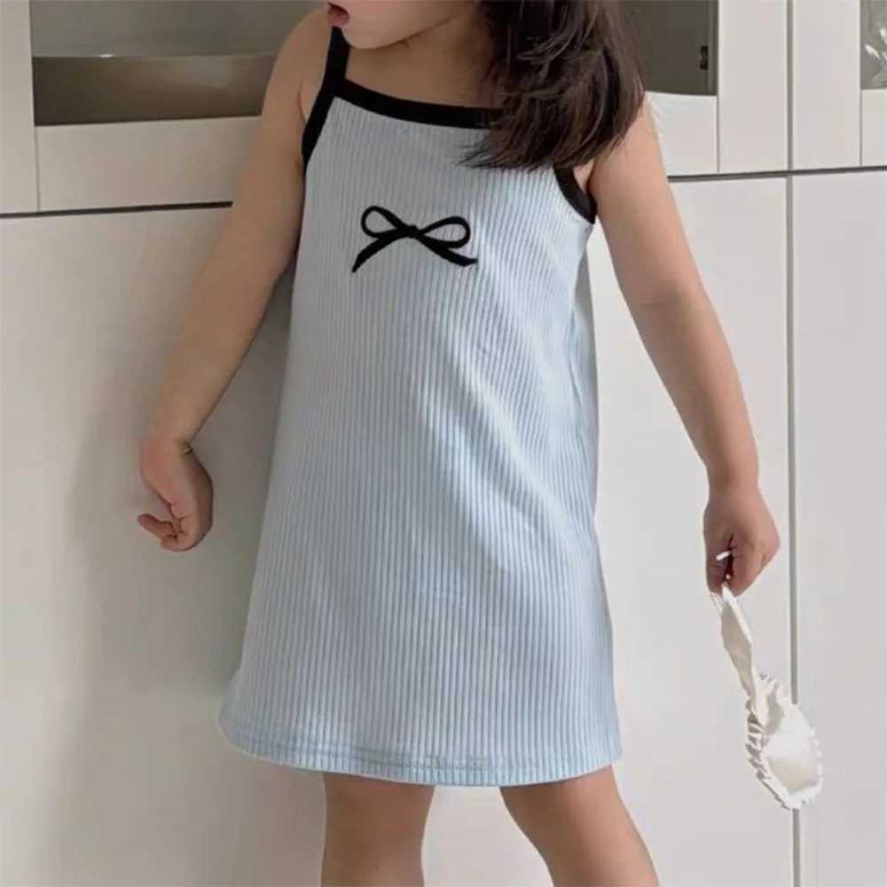 Bear Leader Summer Sweet and Fashionable Baby Pink Dress Strap Square Collar Bow Print Dresses for Girls Casual Easter Clothes X250528