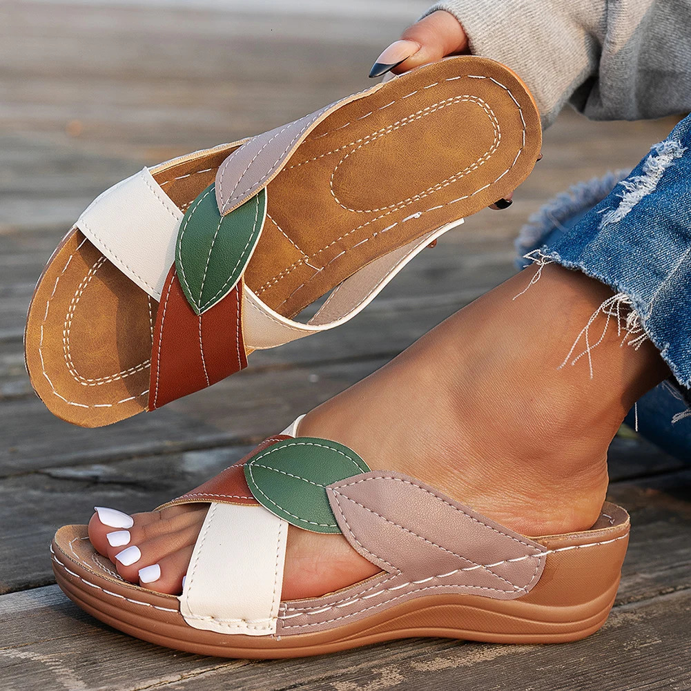 Women Summer Sandals Comfortable Ladies Wedge Sandals Slip On Footwear Platform Cross Strap Slippers for Outdoor Travel 250523