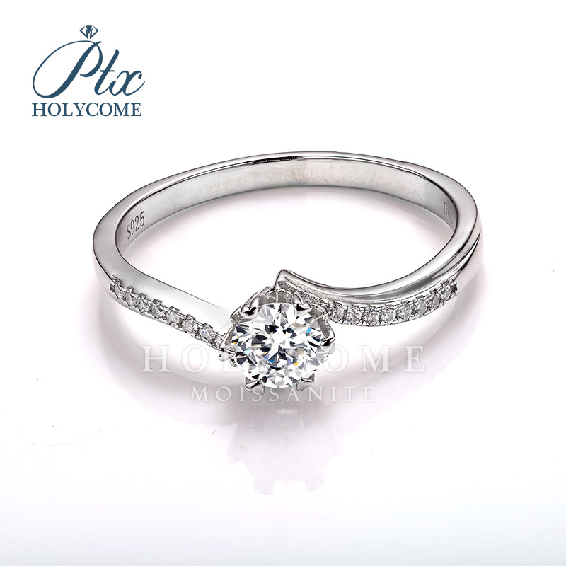 Luxury Moissanite Diamond Rings 0.5ct Round Cut 5mm 925 Sterling Silver VVS D Color Wedding Engagement Gift Twisted Arm Snowflake Diamond Ring for Wom