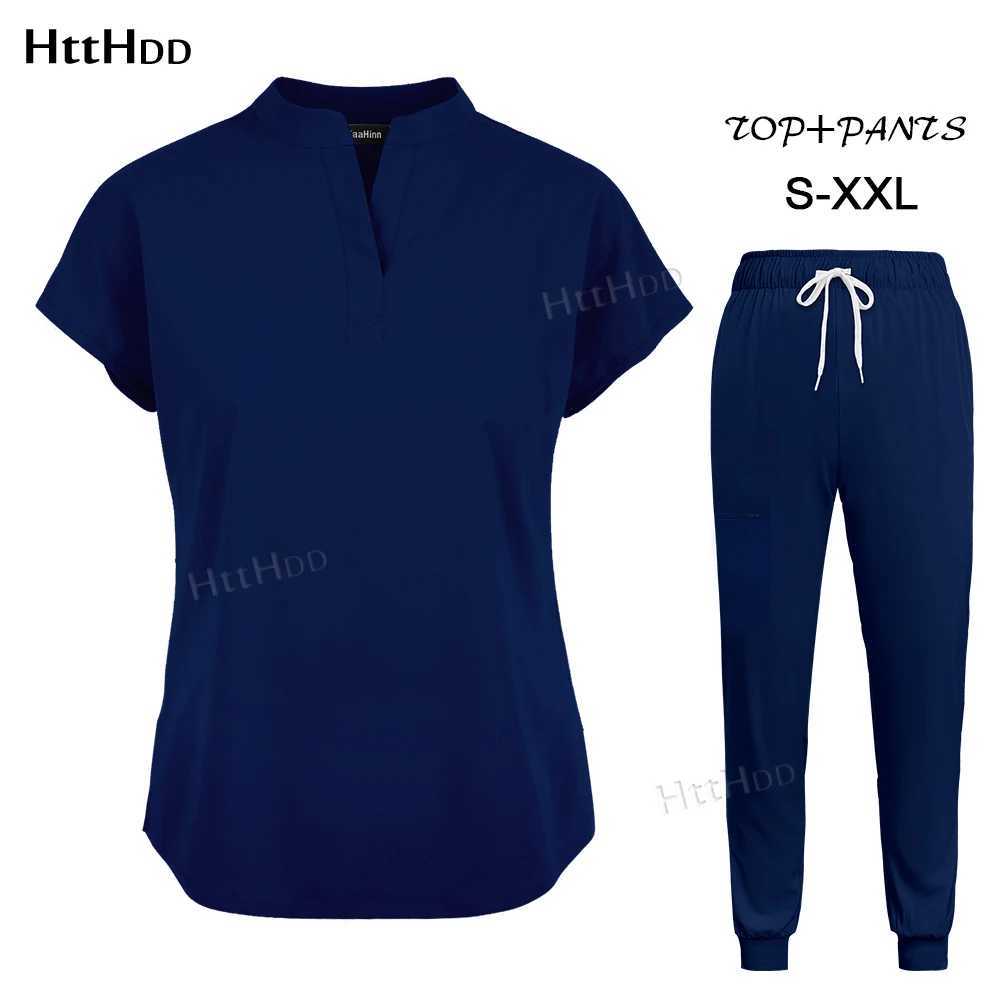 Medical Scrub Joggers Sets Fashion Nurse Uniform Women Men Beauty Sn Healthcare Pharmacy Nursing Scrub Top+pants Suit Uniform X2505281