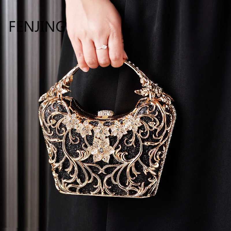 Hollow Out Metal Evening Bags Fashion Shiny Party Banquet Handbags Female Luxury Clutch Purse Bolso Mujer Chain Shoulder Bag M250624