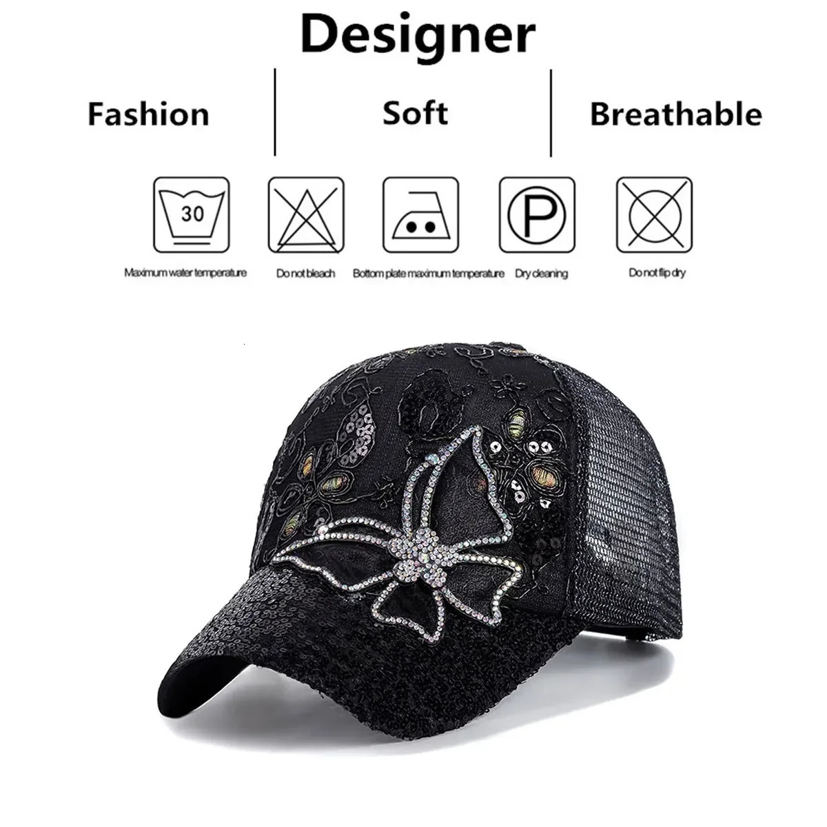 Unisex Butterfly lace glitter Baseball Net Caps Spring and Summer Outdoor Adjustable Casual Hats Sunscreen Hat 250522