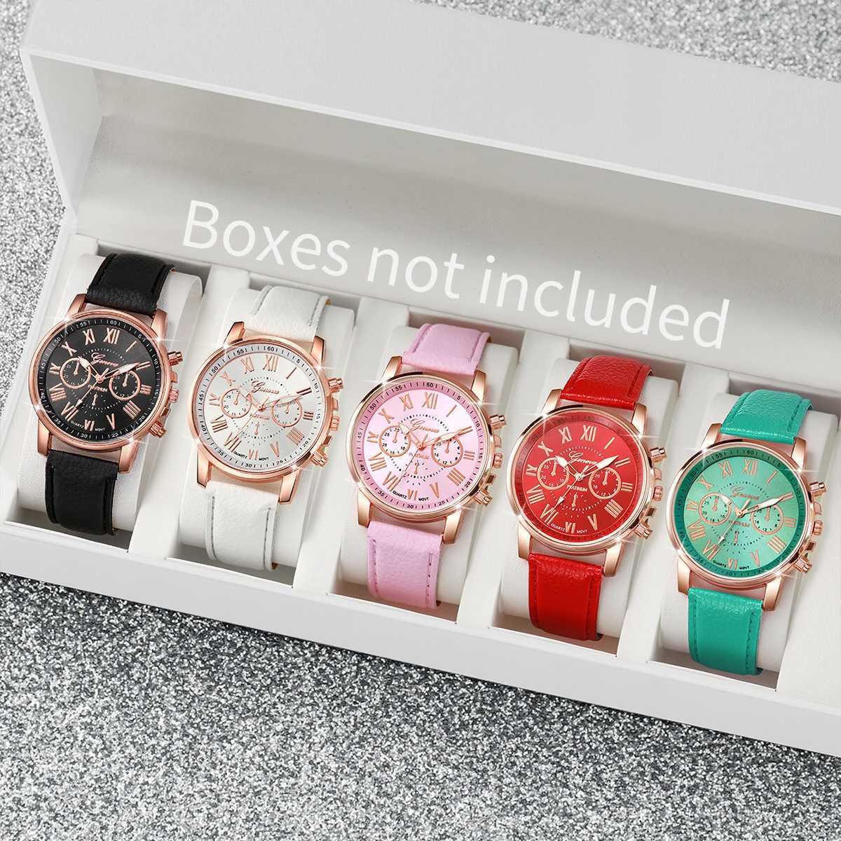 5PCS Womens Watches Fashion Roma Dial Leather Band Quartz Watch Ladies Silicone Band Wristwatch Reloj MujerWithout BoxXJ250527