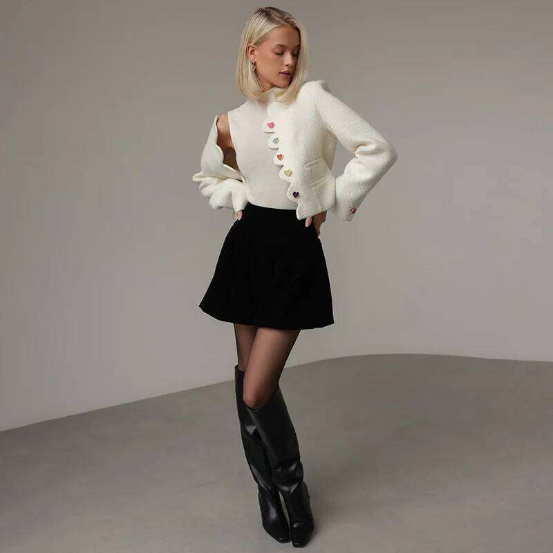 Chic Colorful Buttons Jacket For Women Fashion Solid Irregular Collar Long Sleeve Loose Coat Lady Fall Causal Commuter Wear