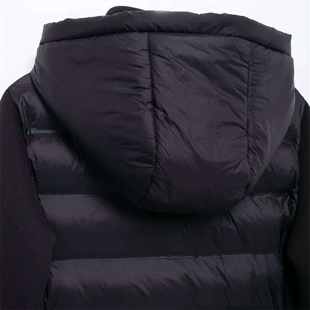 ZBZA Woman's Neoprene Effect Jacket High Collar Long Sleeves Hooded Splice Warm Overcoat Autumn Winter New Female Chic Outerwear