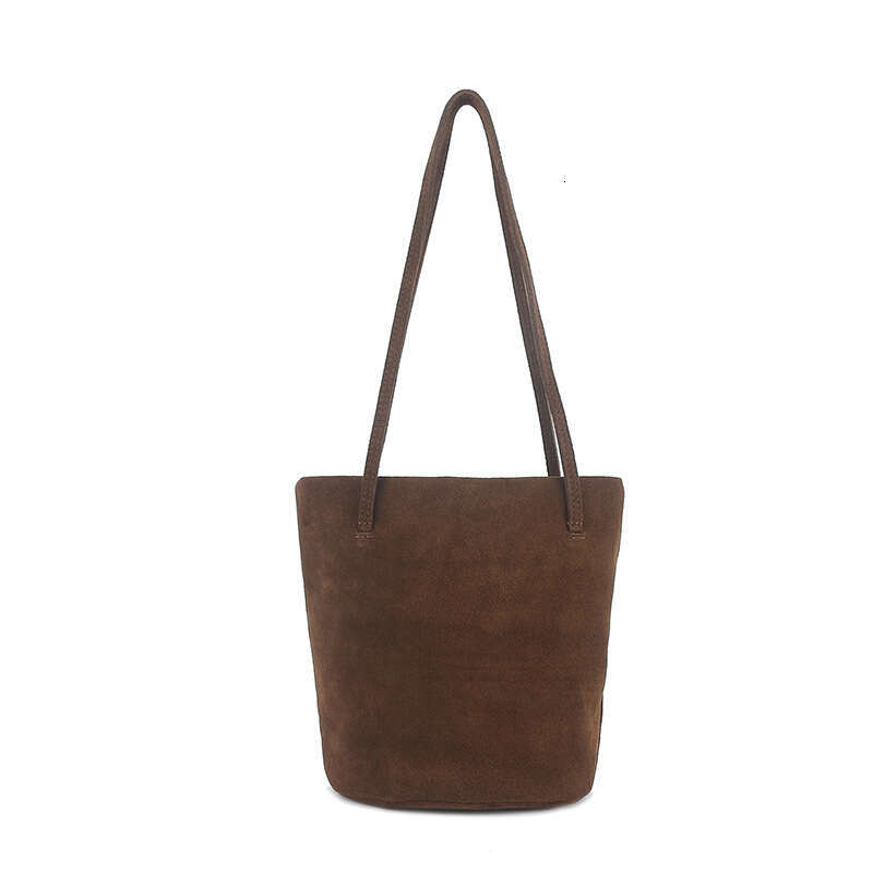 Autumn Winter New Genuine Leather Matte Bucket for Women High-end Niche Versatile Tote Shoulder Underarm Crossbody Bag