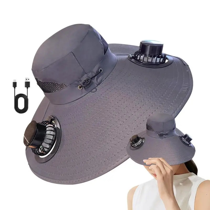 Solar Panel Fan Hat Bucket Hat Wide Brim UV Protection Headwear Outdoor Sports Gear for Women Men Beach Vacation Fishing Hiking 250526