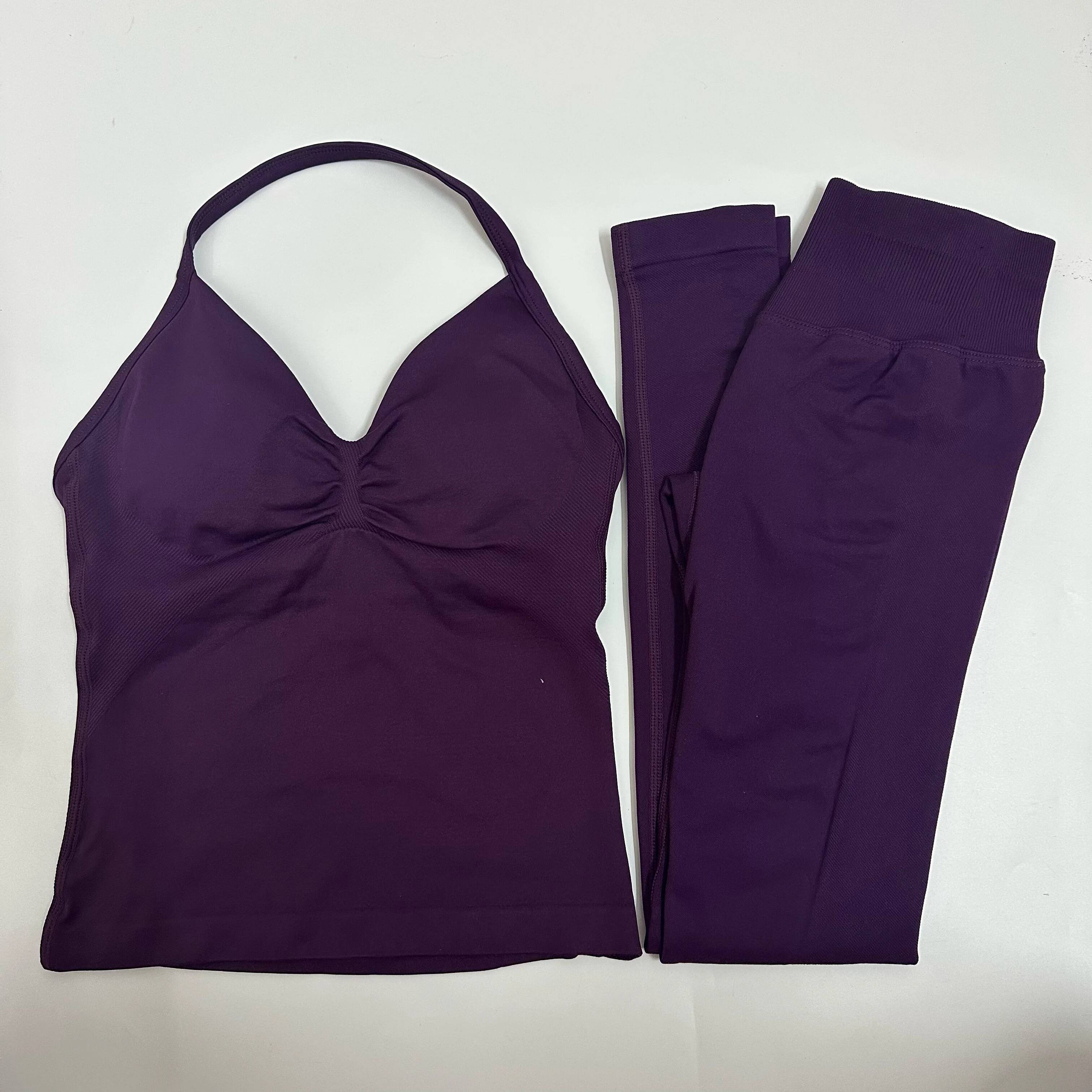 Impact Seamless Yoga Women 2Pcs Padded Halter Tank Top Scrunch Butt Lifting Gym Shorts Set Summer Sportswear Workout Clothes