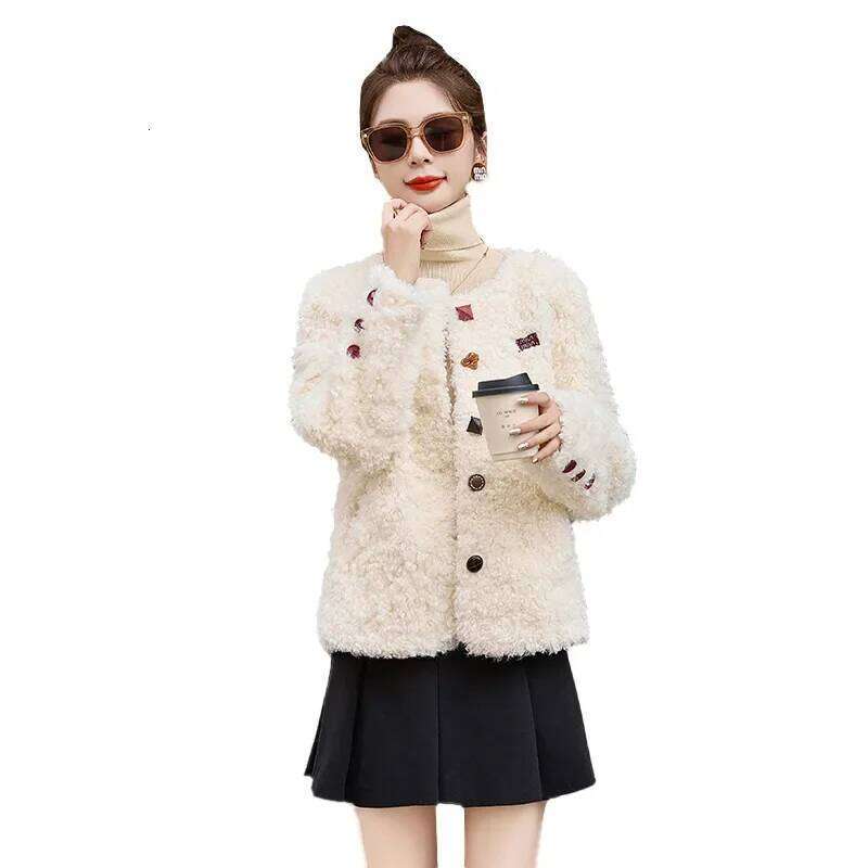 Short Lamb Jacket Women's Stylish Autumn Winter Thickened Leather And Fur Integrated Coat Fragrant Style Anti-Aging