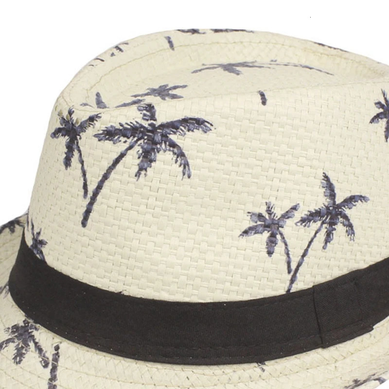 Summer Children Straw Hat Print Baby Hats Kids Boys Panama Jazz Hat Outdoor Sun Beach Cap 250528