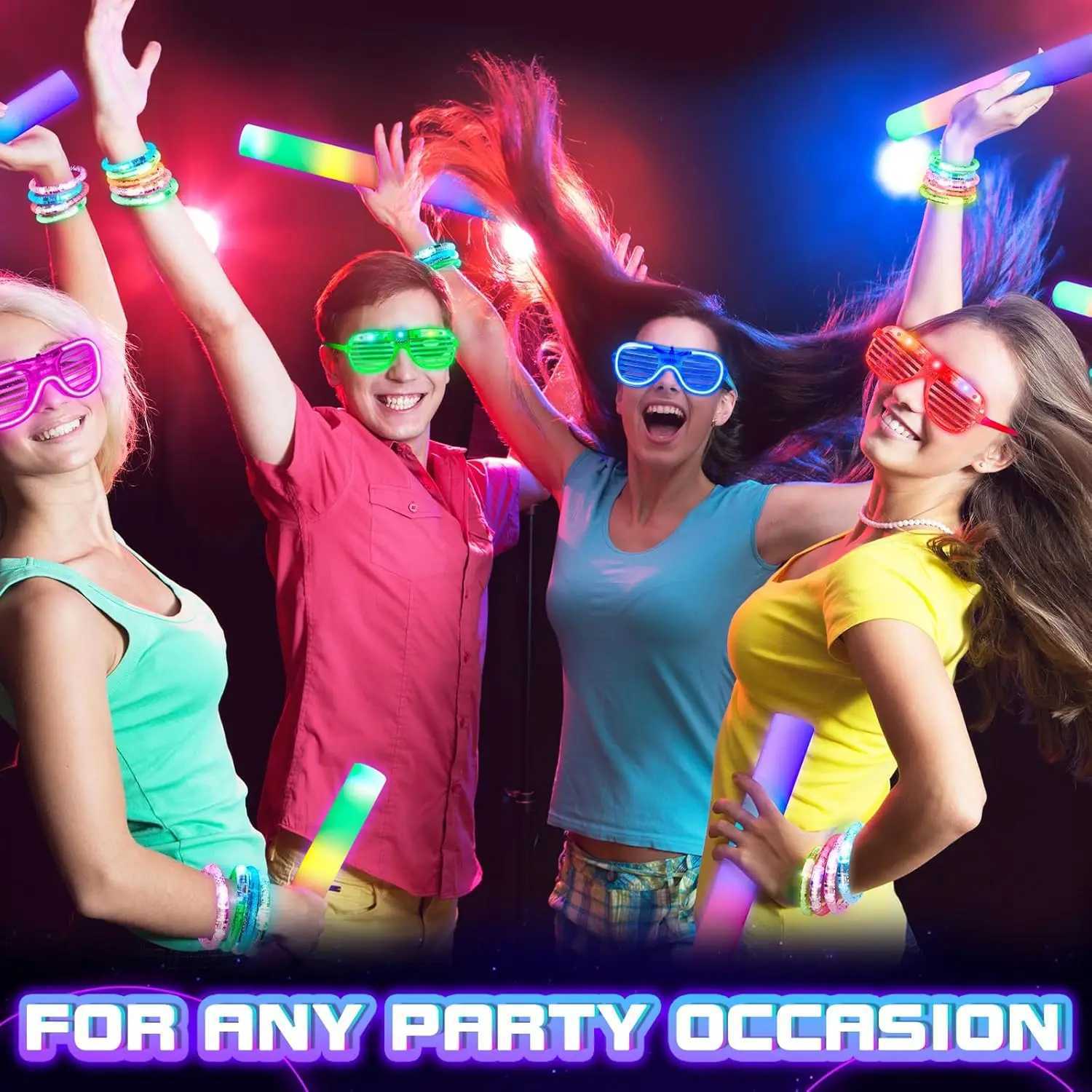 96Pcs Neon Glow Party Supplies Light Up Glasses Foam Sticks LED Bracelets for Birthdays Halloween Weddings Raves W250528