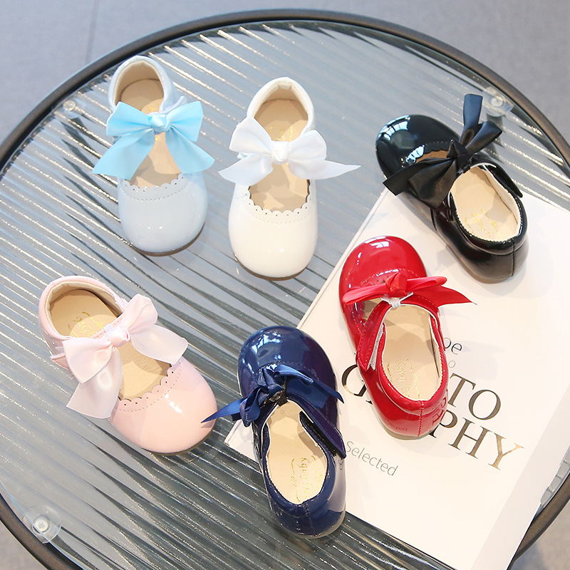 Toddlers Girls Shoes Children's Flats PU Patent Leather Kids Dress Shoes Soft Cute Princess Sweet With Butterfly-knot Bowtie New Size US0.5C-US12