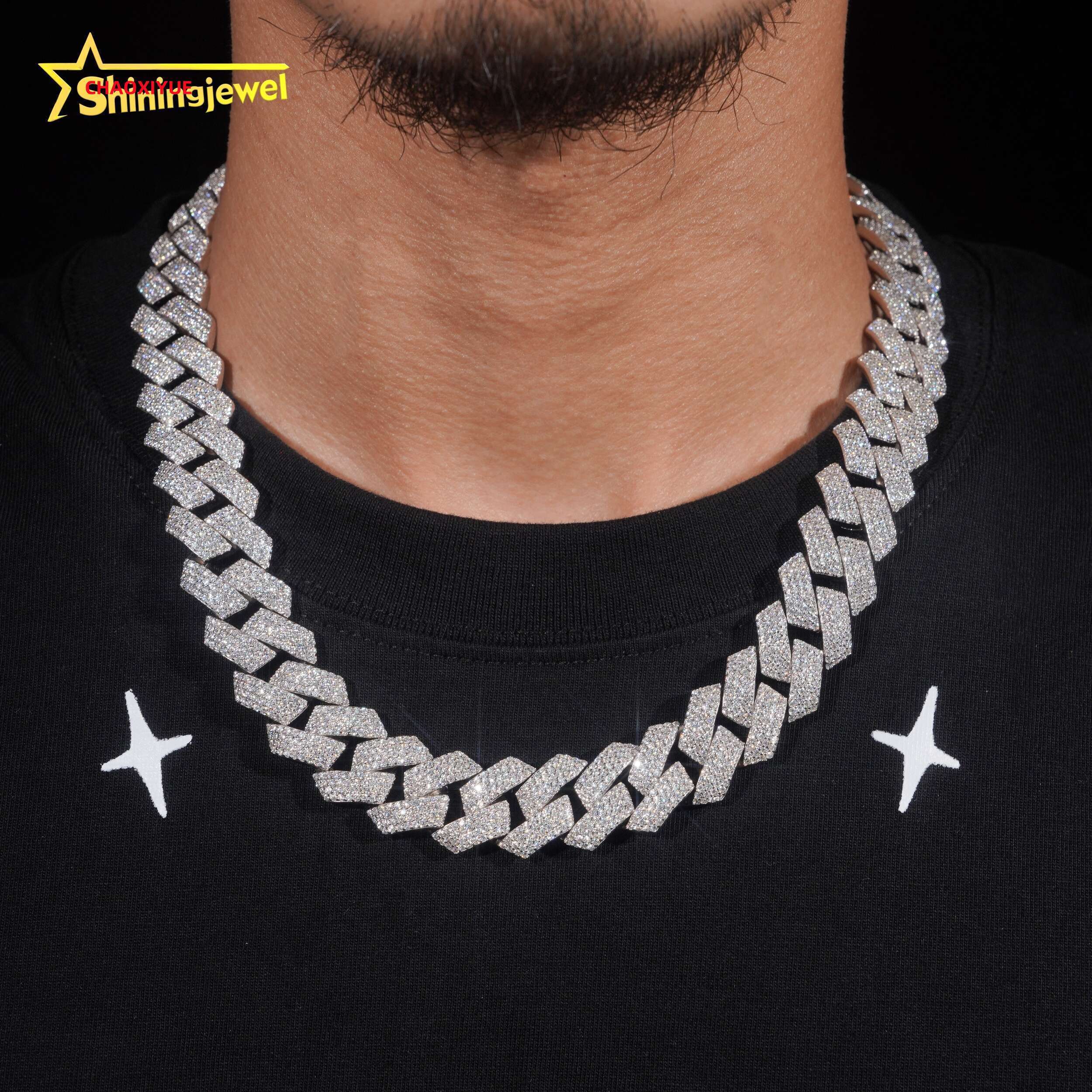 Hip Hop Luxury 18MM 4Rows Cuban Link Moissanite 925 Silver Fashion Jewelry Necklaces Custom Iced Out Cuban Link Chain for Men