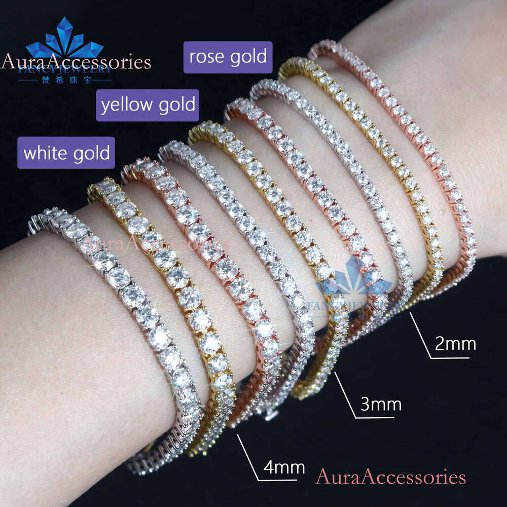 Hip Hop Style Unisex Sterling Sier Full Big VVS Moissanite Tennis Chain Bracelet for Women and Men Party