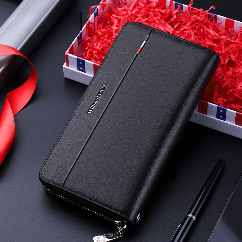 Free Shipping Designer Leather Bag Men's Long Wallet Handbag Card Bag Coin Purse Fashionable Top Layer Cowhide Phone Bag