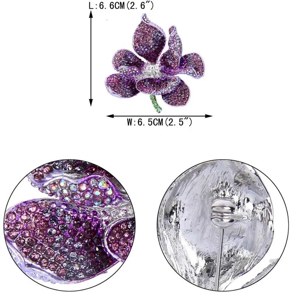Womens Austrian Crystal Orchid Flower Petal Brooch 250527