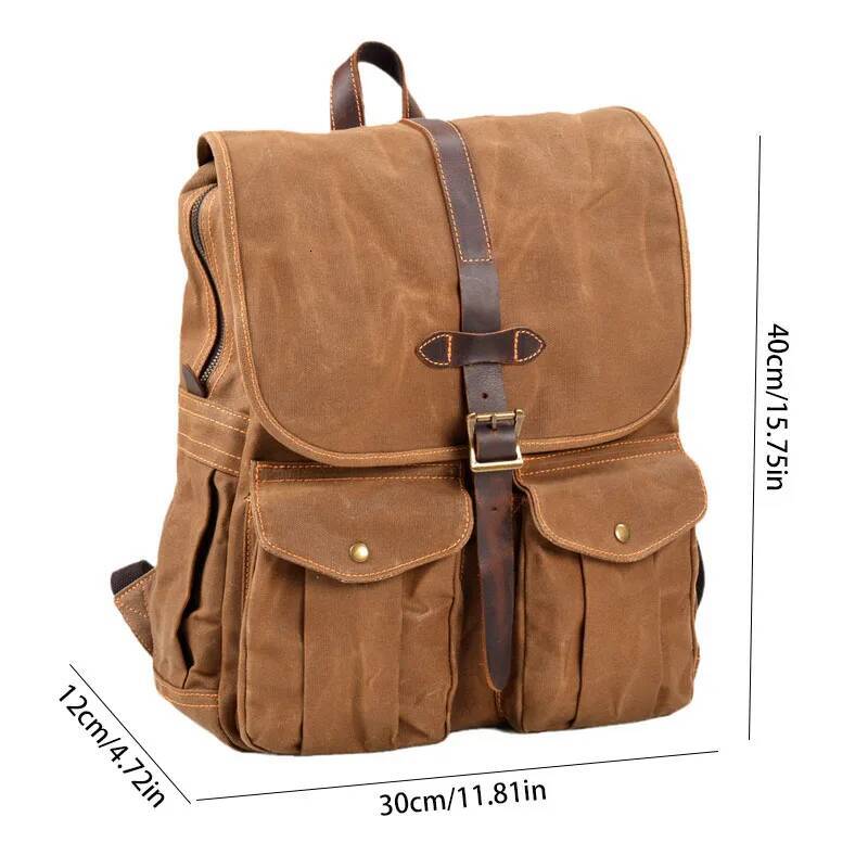 Canvas men's bag Camping outdoor hiking waterproof Student Leisure travel retro 16 "computer backpack