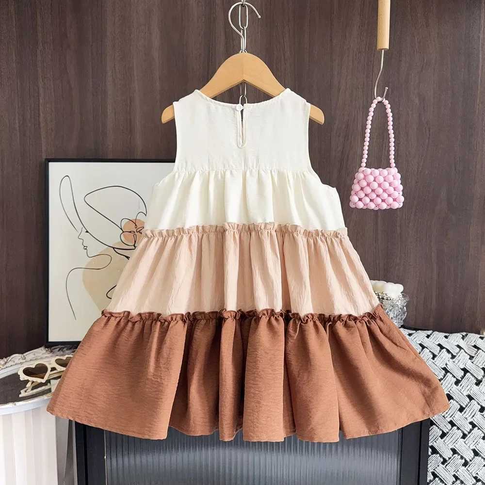 Bear Leader Summer Sleeveless Lace Girls Clothes Korean Color Block Spliced Princess Dress 4-7 Years Plain Casual Kids Outfits X250528