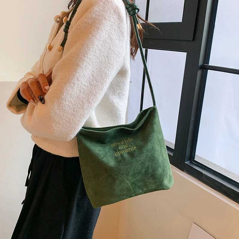 Suede Handbag Casual Rope Buckle Design Multicolor Shoulder Bag Adjustable Straps Tote Crossbody Bucket Bag Y250528