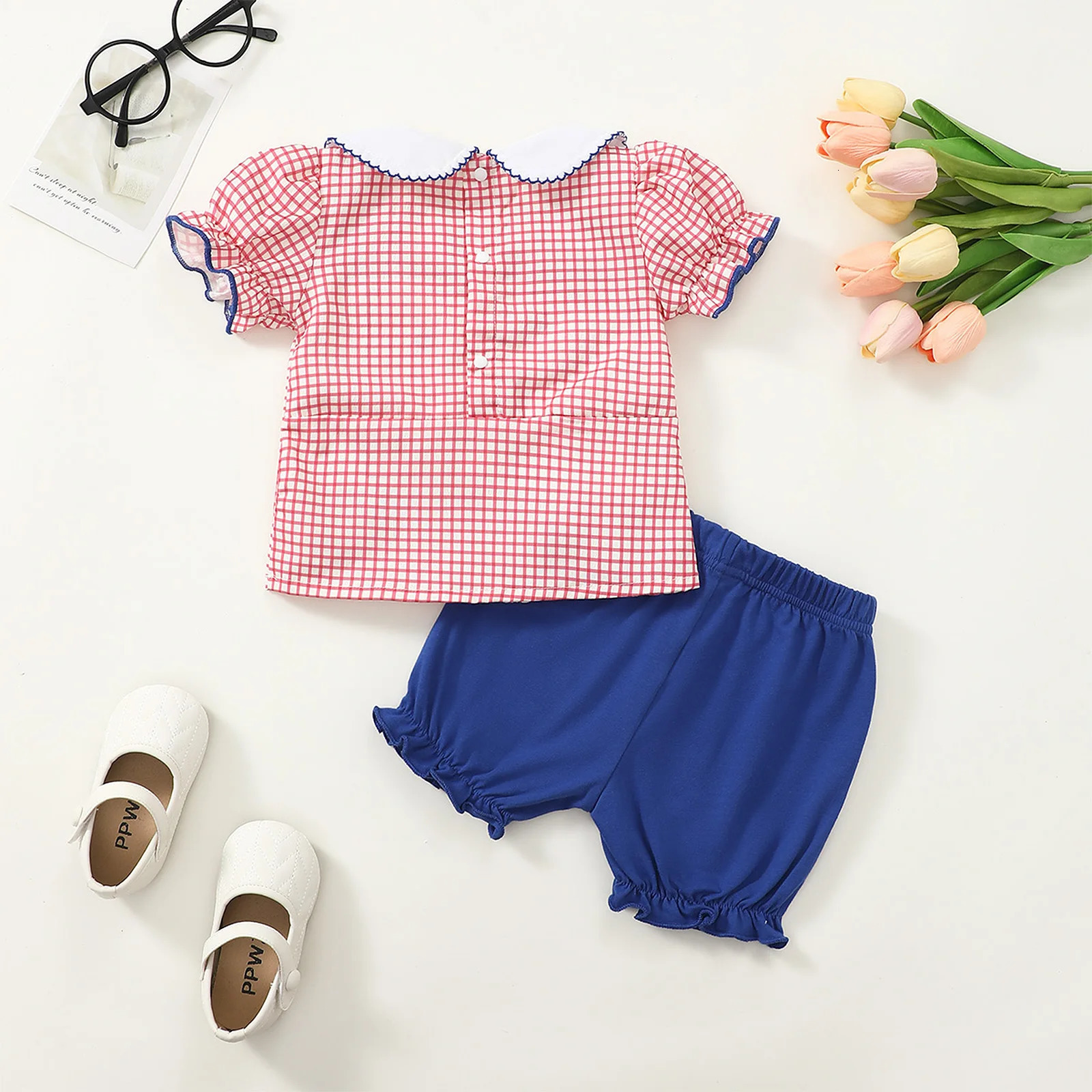 Baby Girl Summer Cute Butterfly Short Sleeve Outfit Set Infant Clothing Toddler Girls Fashionable Print Ensemble 250528