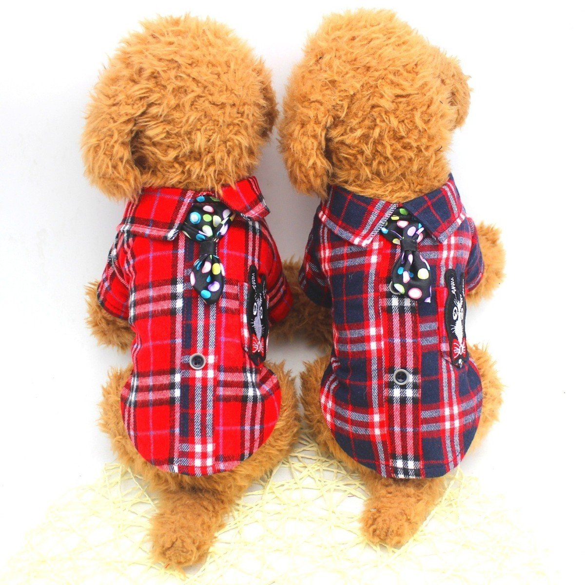 Pet clothing, checkered bow tie shirt, fashionable trend
