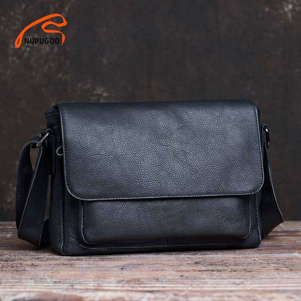 NUPUGOO Casual Men Shoulder Bag Genuine Original Messenger Classic Crossbody Bags High Quality Leather For 9.7 Inch Ipad