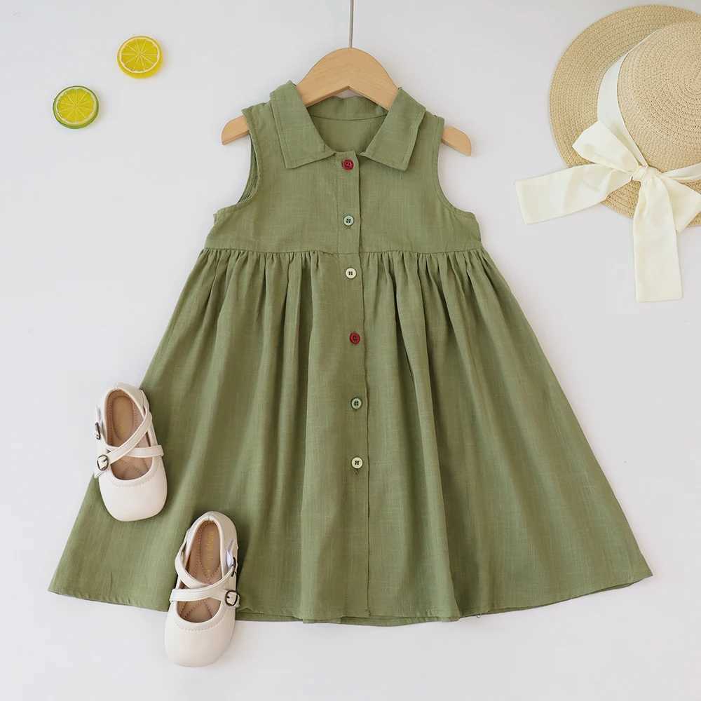 Bear Leader New Solid Baby Girl Dress Cotton Button Kids Dresses Summer Princess Party Dress Toddler Girls Sundress Kids Clothes X250528