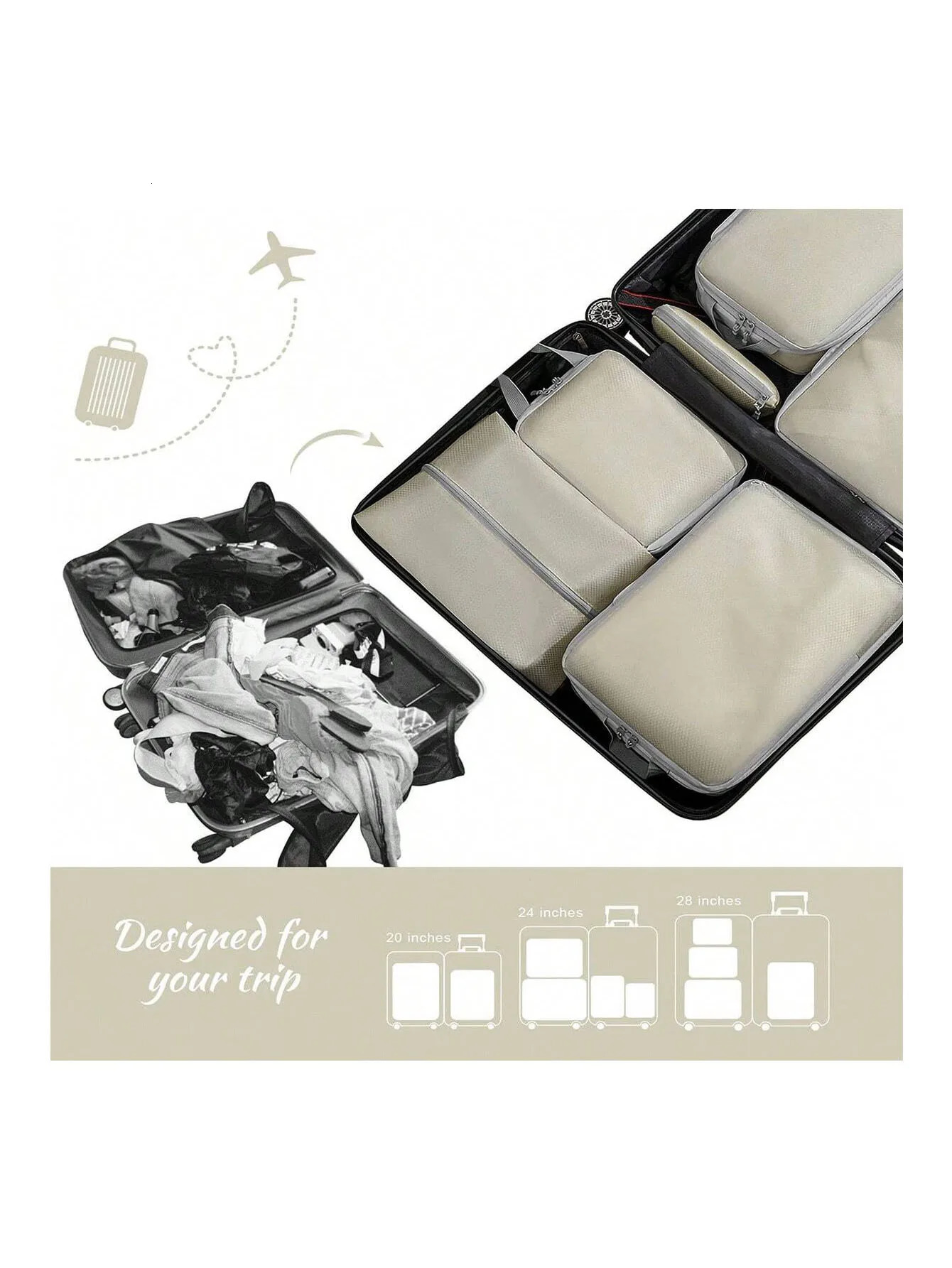 Set/8 pcs Compressible Packing Travel Storage Bag Cubes Waterproof Suitcase Nylon Portable With Handbag Luggage Organizer 250605