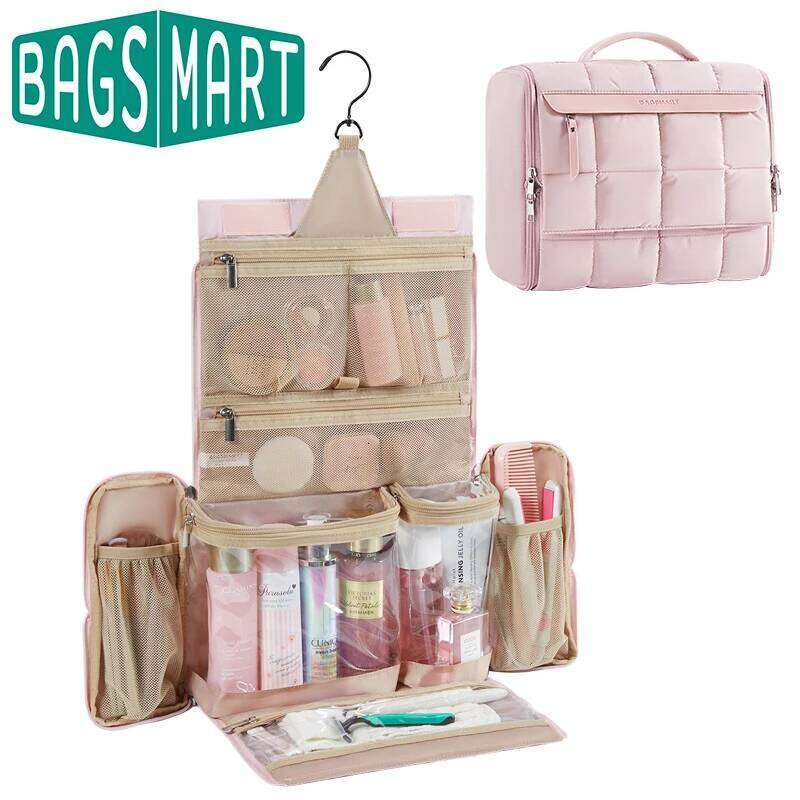 BAGSMART Hanging Toiletry Bag For Women, Lightweight Full-Open Cosmetic Organizer With Handle Travel Accessories