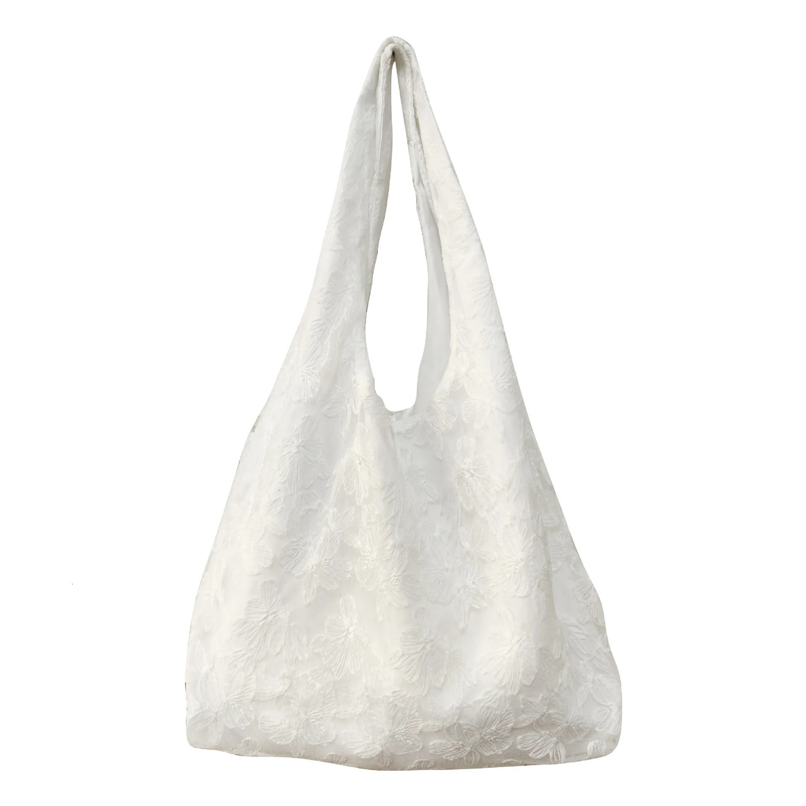 Lace Flowers Women Shoulder Bag Thin Polyester Ladies Shopping Handbags Solid Color Girs Book Bags Casual Female Travel Tote 250527